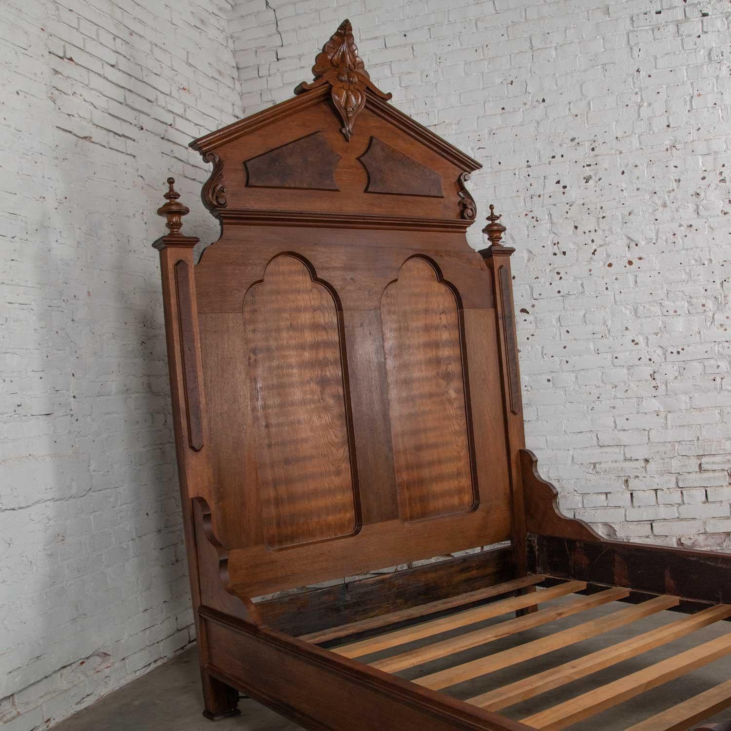High Victorian Antique Victorian Walnut and Burl Walnut Tall Lincoln Style Full Size Bed For Sale