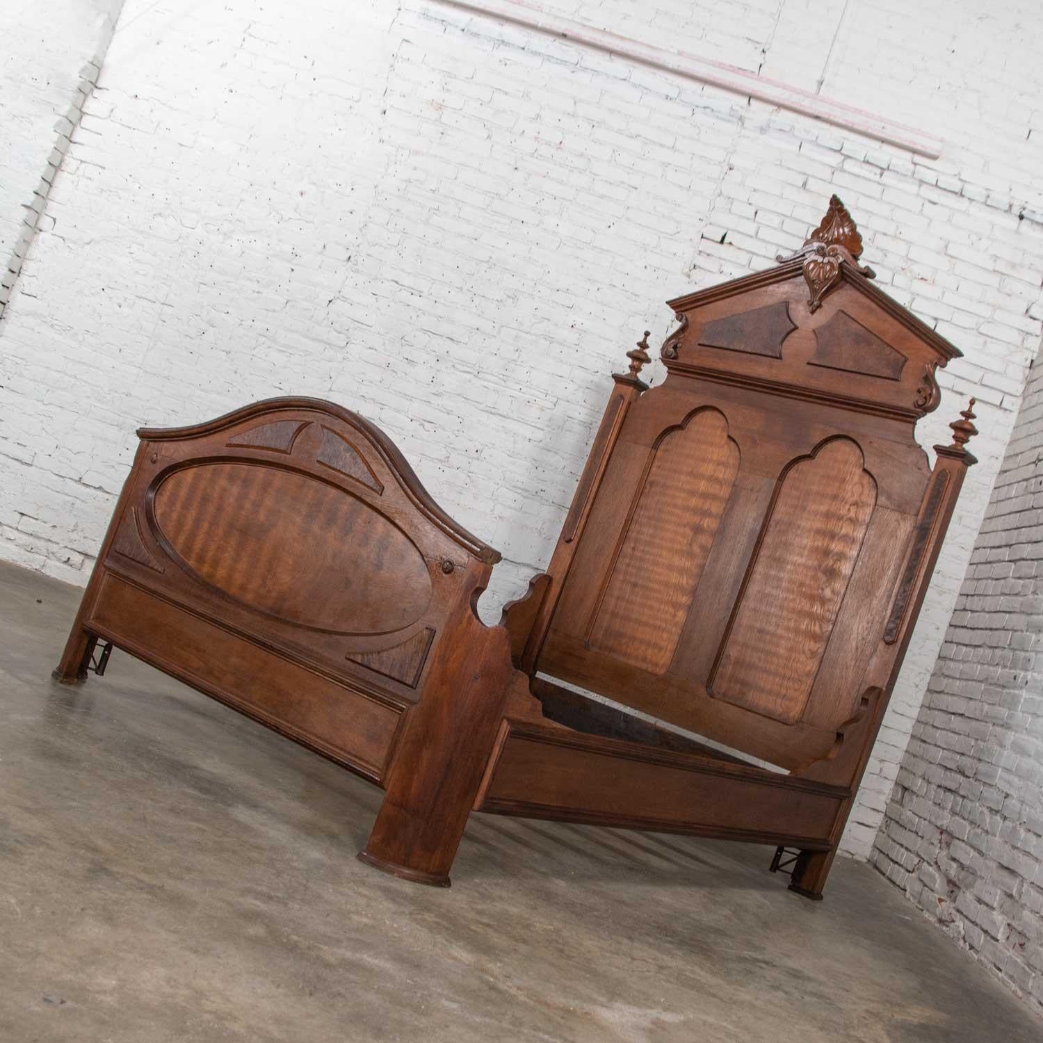 American Antique Victorian Walnut and Burl Walnut Tall Lincoln Style Full Size Bed For Sale