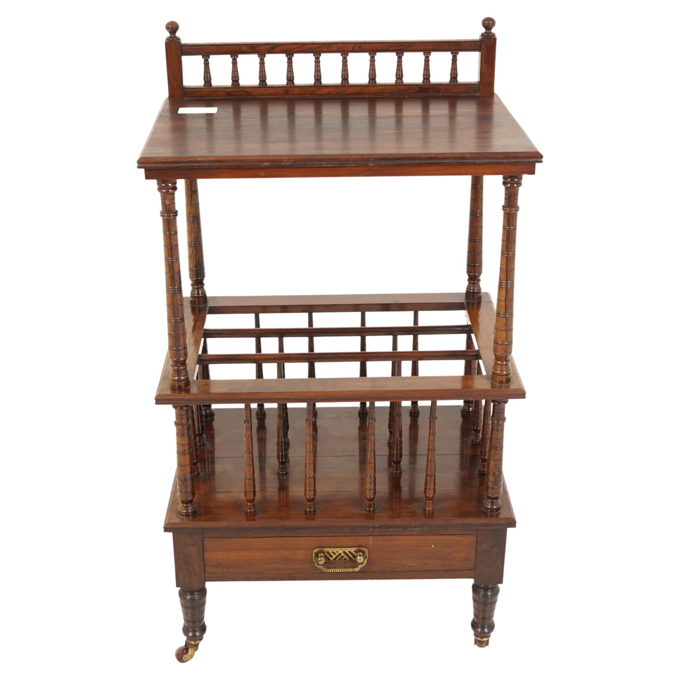 Antique Victorian Walnut Canterbury, What Not Paper Rack, Scotland 1870, H971 For Sale