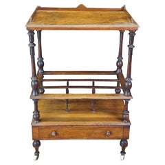 Used Victorian Walnut Canterbury Whatnot Bar Cart Magazine Rack Stand 35"