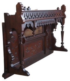 Antique Victorian Walnut Carved Organ Buffet Sideboard Backsplash Pediment 45"