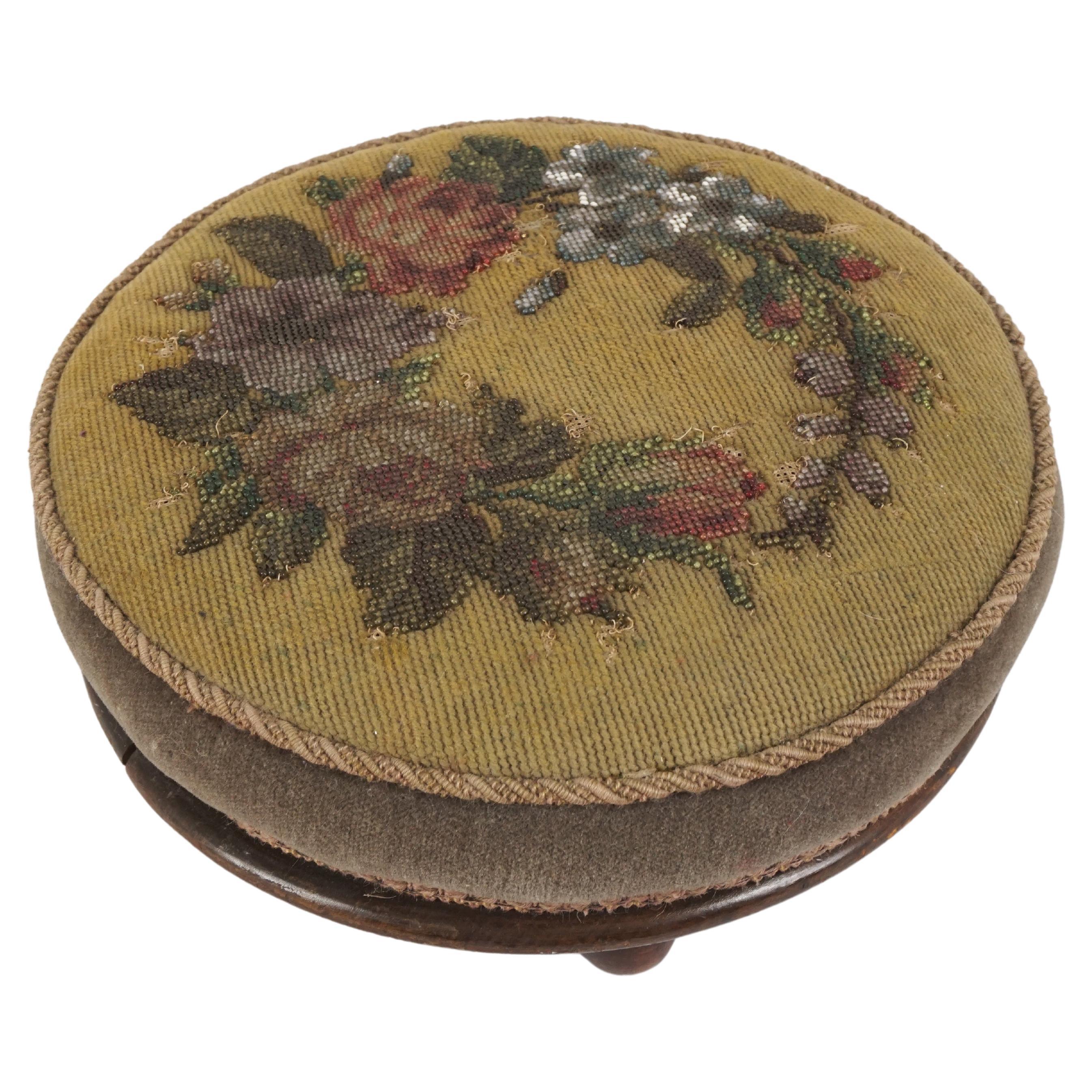 Antique Victorian Walnut Circular Foot Stool, Scotland, 1880