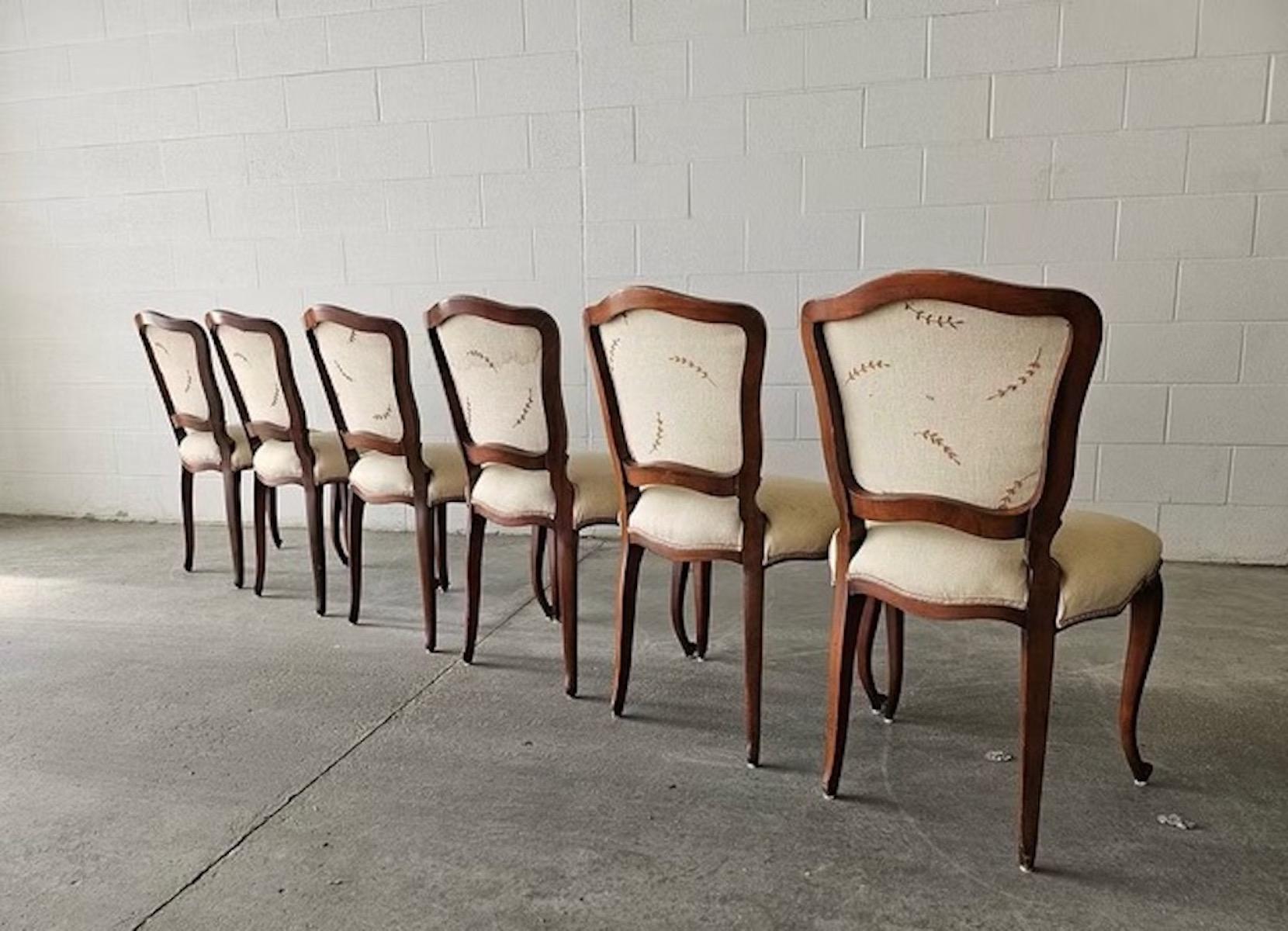 Antique Victorian Walnut Dining Chairs. Set of 6. Hand Carved Walnut in Louis XV For Sale 5