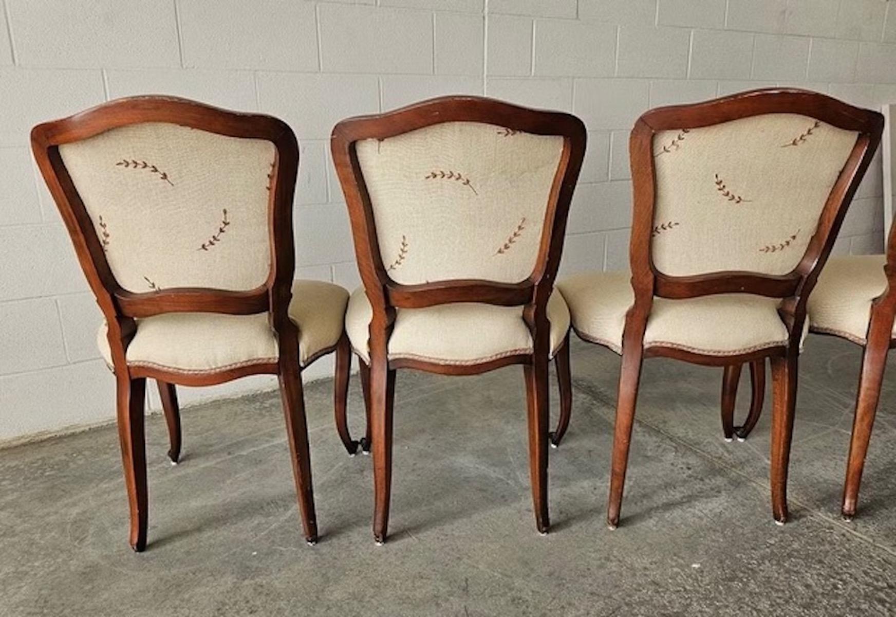 Antique Victorian Walnut Dining Chairs. Set of 6. Hand Carved Walnut in Louis XV For Sale 6