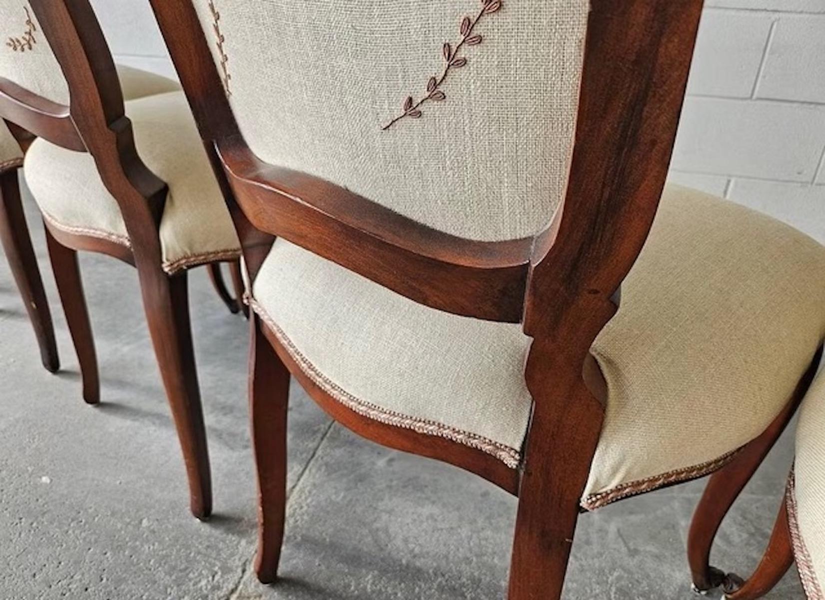 Antique Victorian Walnut Dining Chairs. Set of 6. Hand Carved Walnut in Louis XV For Sale 7