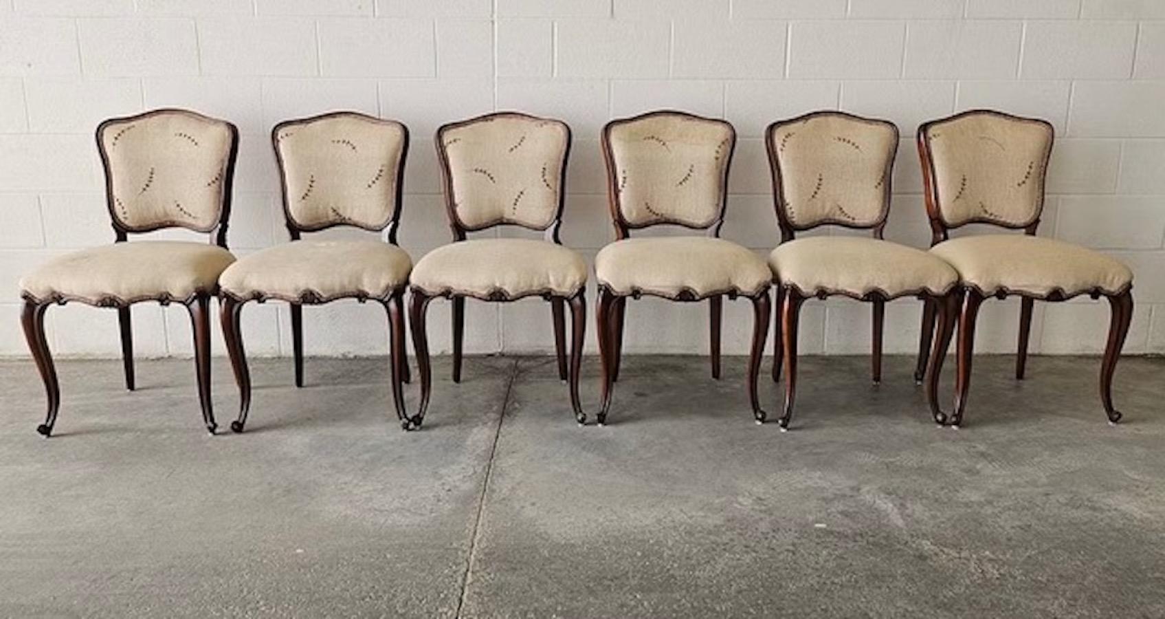 Late Victorian Antique Victorian Walnut Dining Chairs. Set of 6. Hand Carved Walnut in Louis XV For Sale