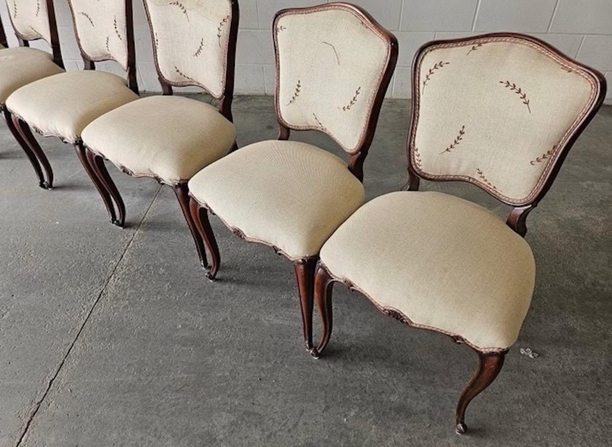 Antique Victorian Walnut Dining Chairs. Set of 6. Hand Carved Walnut in Louis XV For Sale 1