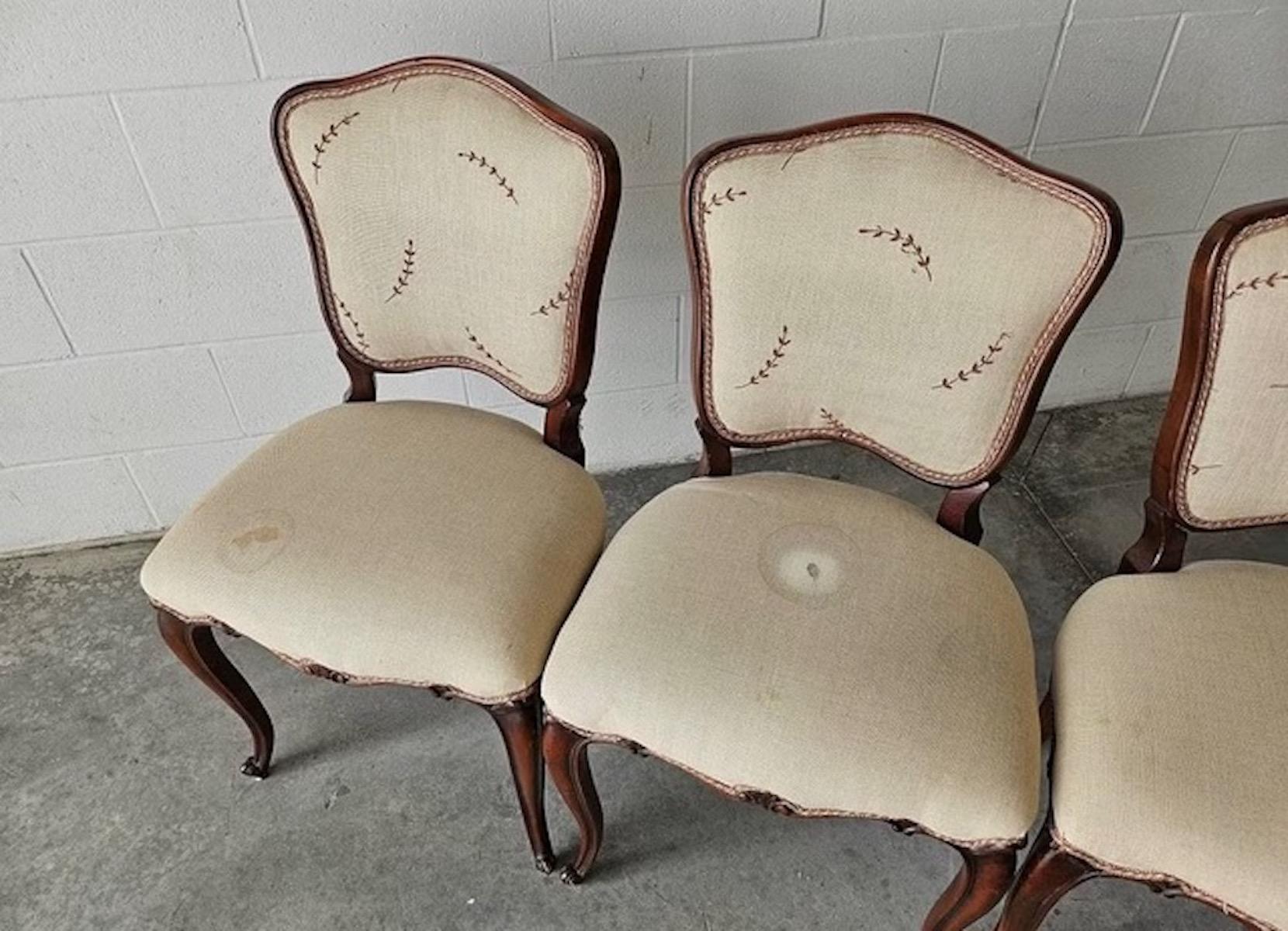 Antique Victorian Walnut Dining Chairs. Set of 6. Hand Carved Walnut in Louis XV For Sale 2