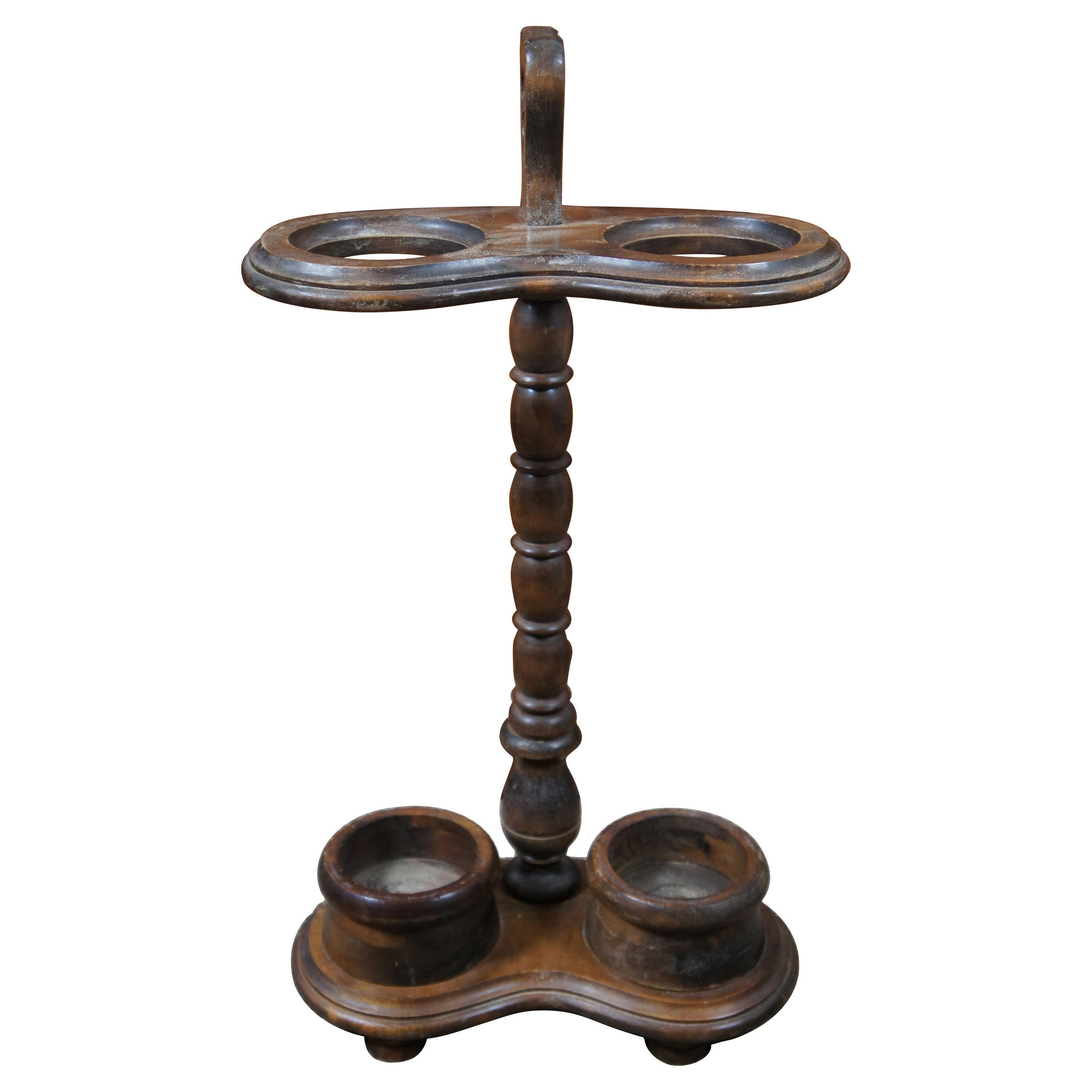 Antique Victorian Walnut Double Umbrella Stand Walking Stick Cane