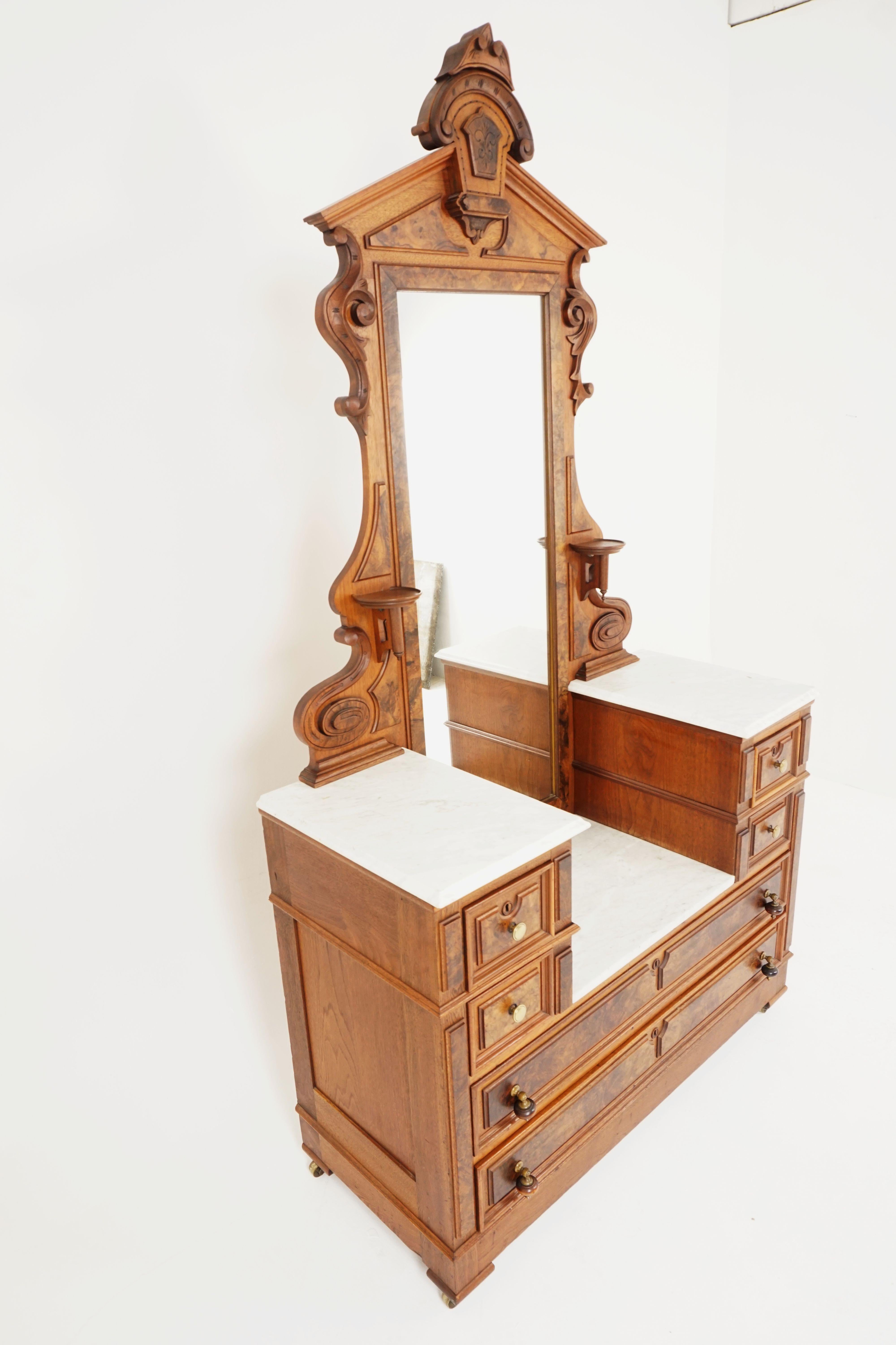 Nord-américain Ancienne commode victorienne en noyer, dessus en marbre, East Lake, américaine 1880, H199 en vente