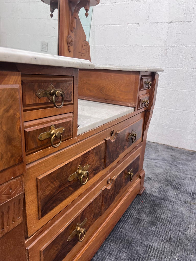 Antique Victorian Walnut Dresser, Marble Top, East Lake, American, 1880