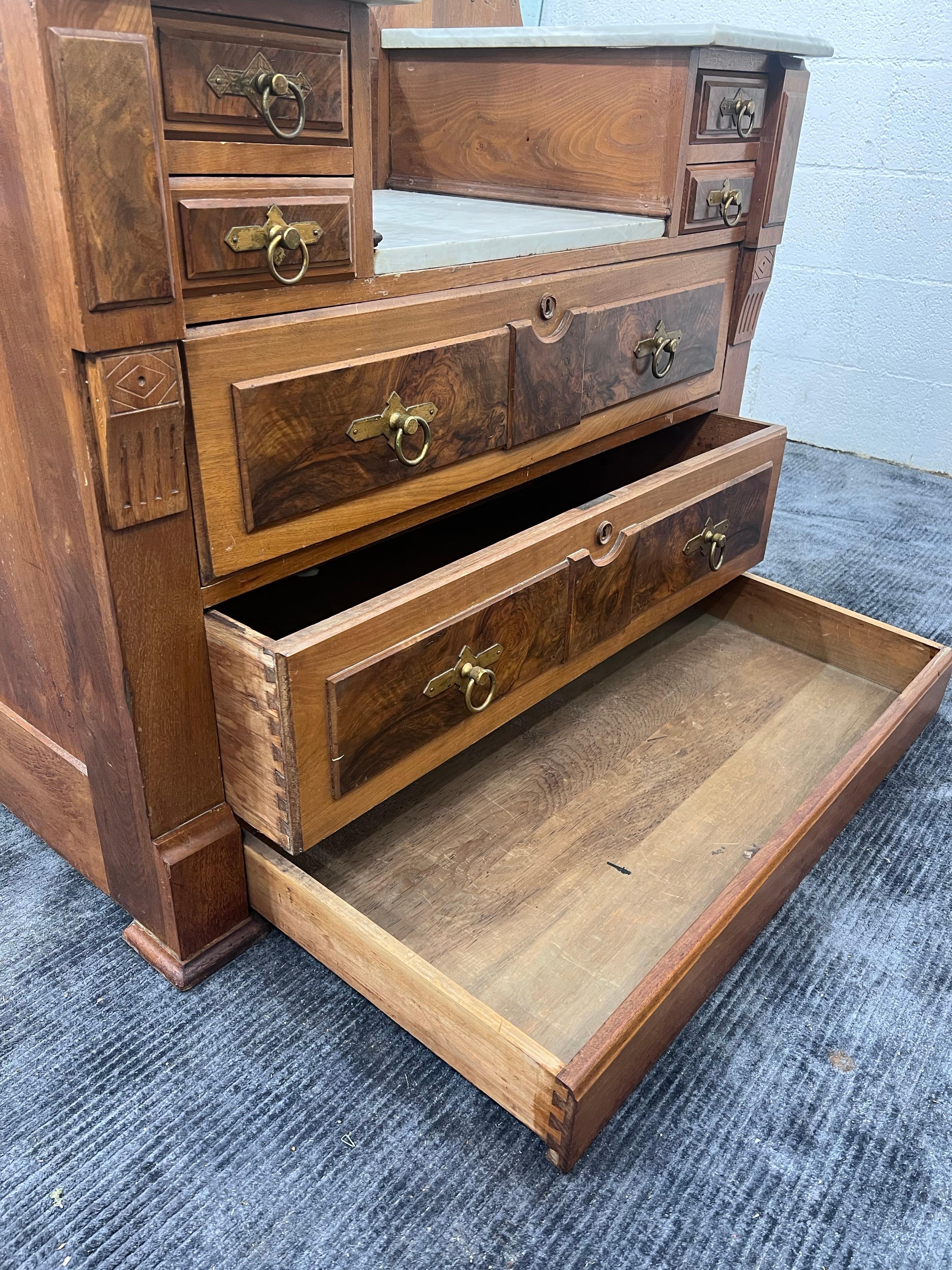 Antique Victorian Walnut Dresser, Marble Top, East Lake, American, 1880 In Good Condition In Los Angeles, CA