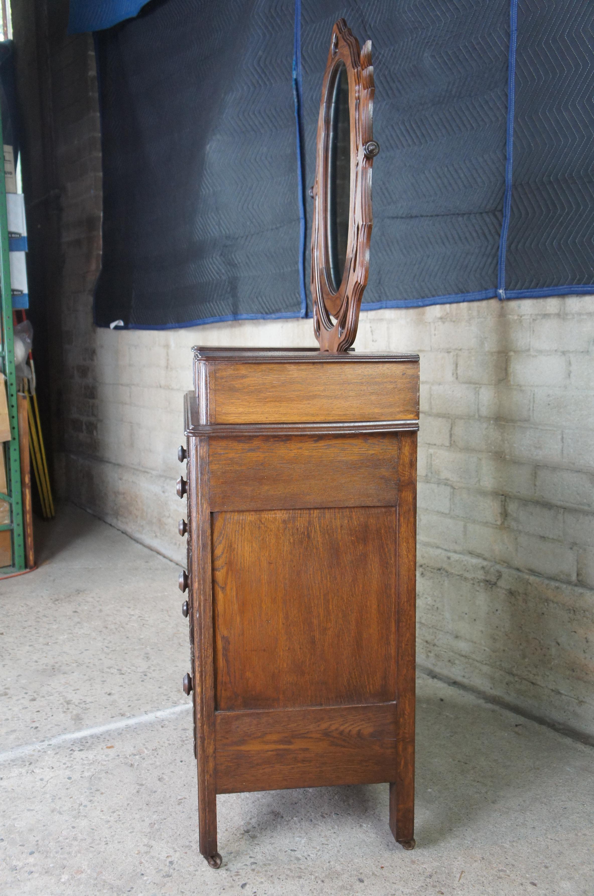 Antique Victorian Walnut Dresser & Wishbone Swivel Mirror Glovebox Chest 3