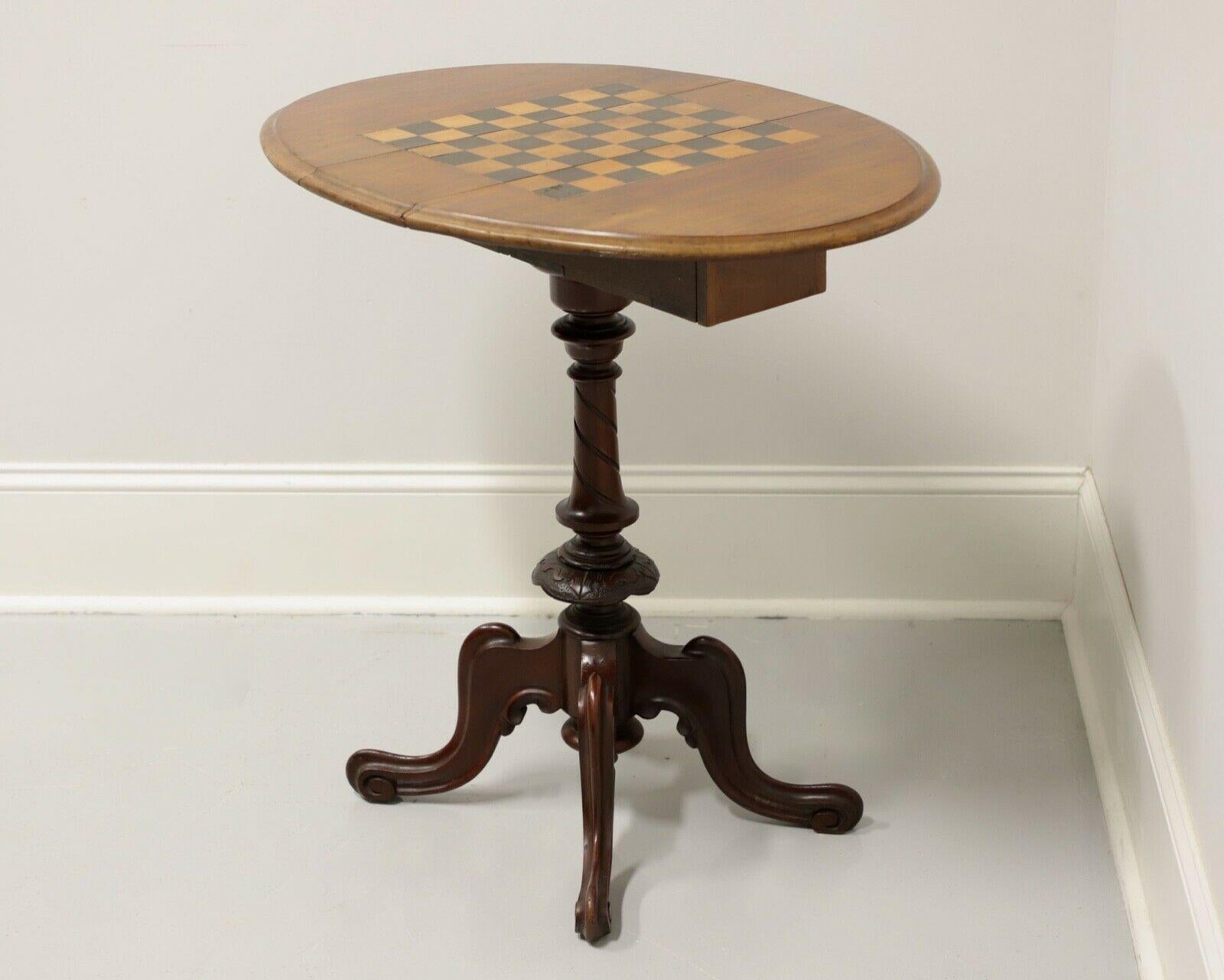 English Antique Victorian Walnut Drop Leaf Rotating Game Table