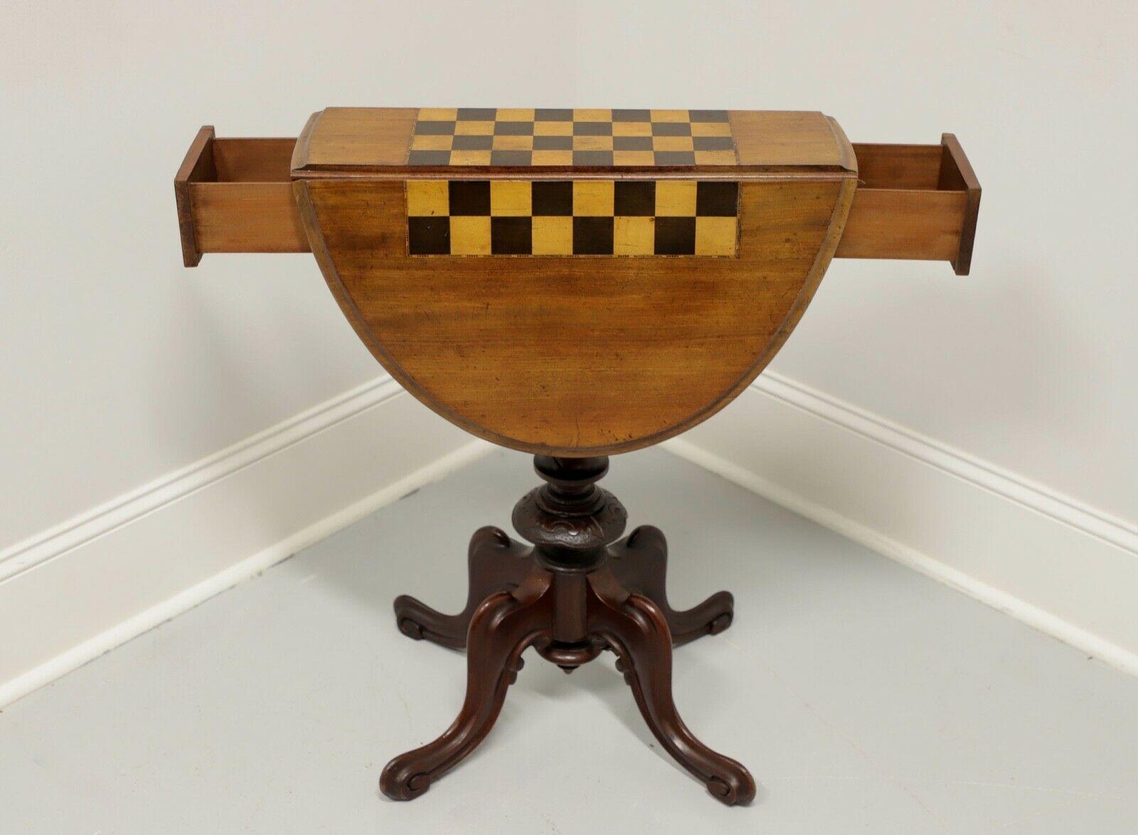 Antique Victorian Walnut Drop Leaf Rotating Game Table In Good Condition In Charlotte, NC