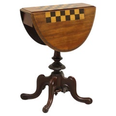 Antique Victorian Walnut Drop Leaf Rotating Game Table