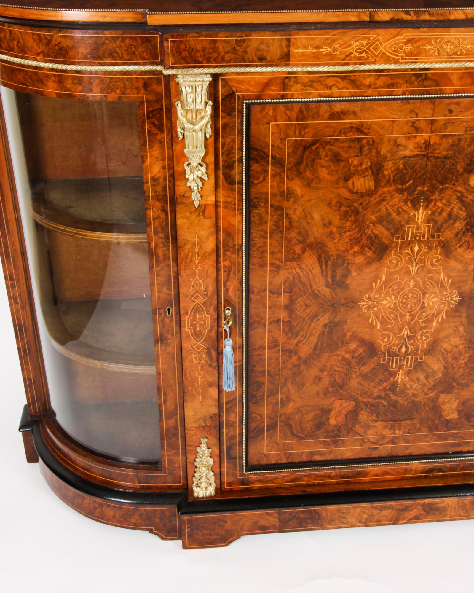 Mid-19th Century Antique Victorian Walnut Ebonised & Marquetry Credenza 19th Century For Sale
