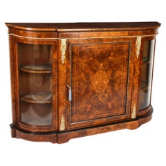 Credenza antica vittoriana in noce ebanizzato e intarsiato del XIX secolo