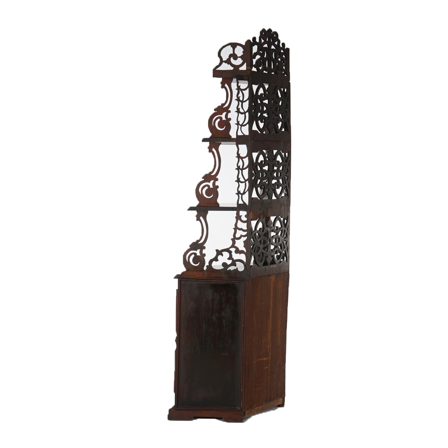 Antique Victorian Walnut Etagere with Reticulated & Graduated Carved Shelving For Sale 8