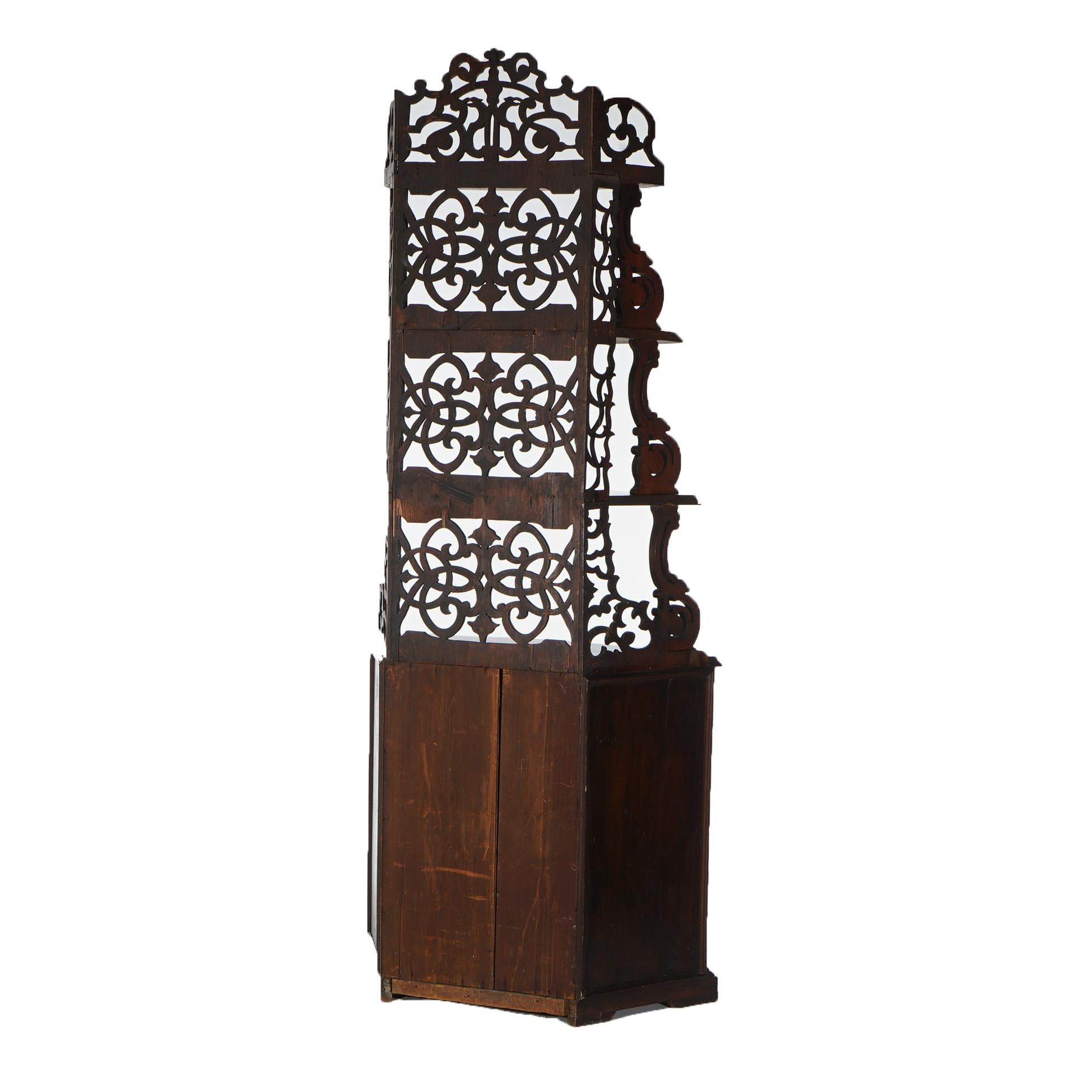 Antique Victorian Walnut Etagere with Reticulated & Graduated Carved Shelving For Sale 9