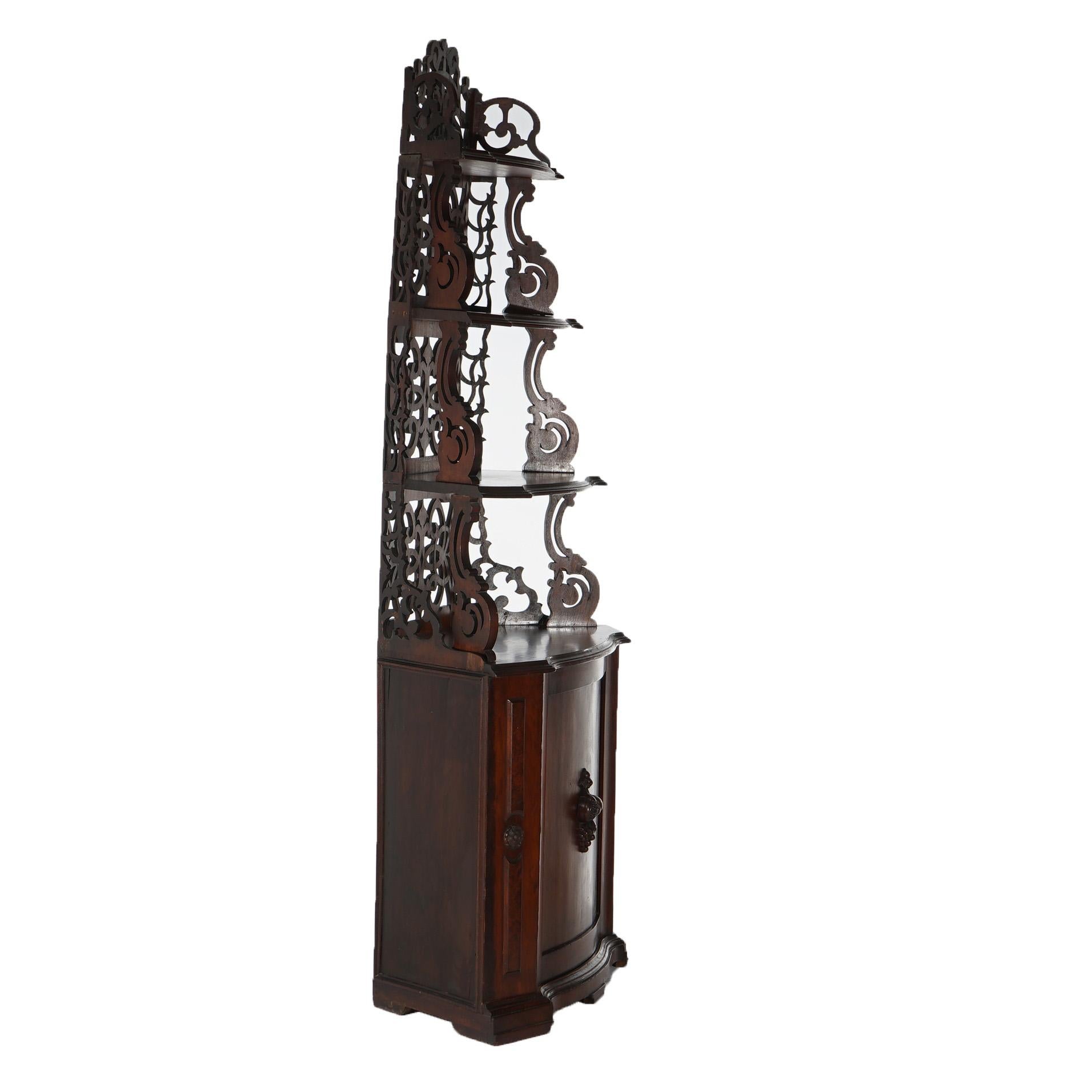 Antique Victorian Walnut Etagere with Reticulated & Graduated Carved Shelving For Sale 10