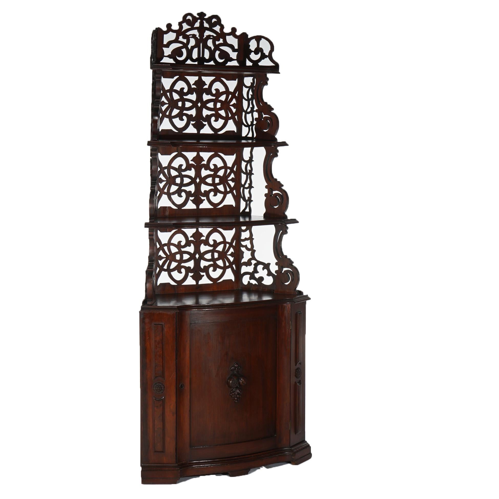 Antique Victorian Walnut Etagere with Reticulated & Graduated Carved Shelving For Sale 11