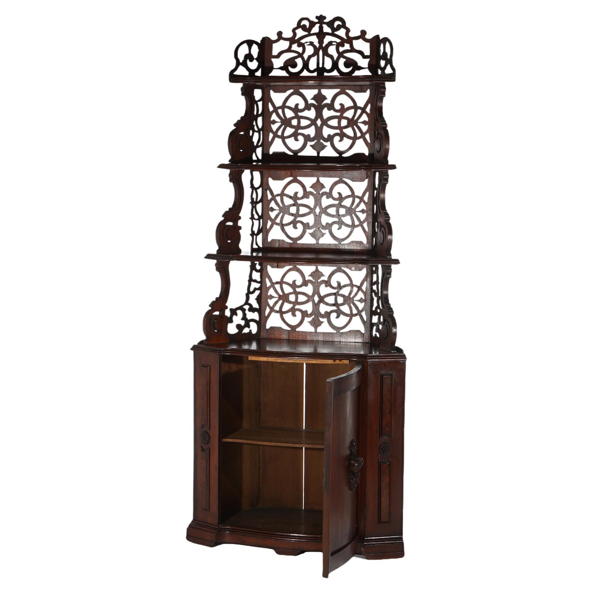 ***Reduced Delivery Rates - See Below or Click “Ask The Seller” to Request a Quote***

Antique Victorian Rosewod Etagere with Foliate Reticulated Back & Graduated Carved Shelving over Singe Door Lower Cabinet, c1870

Measures - 74.75