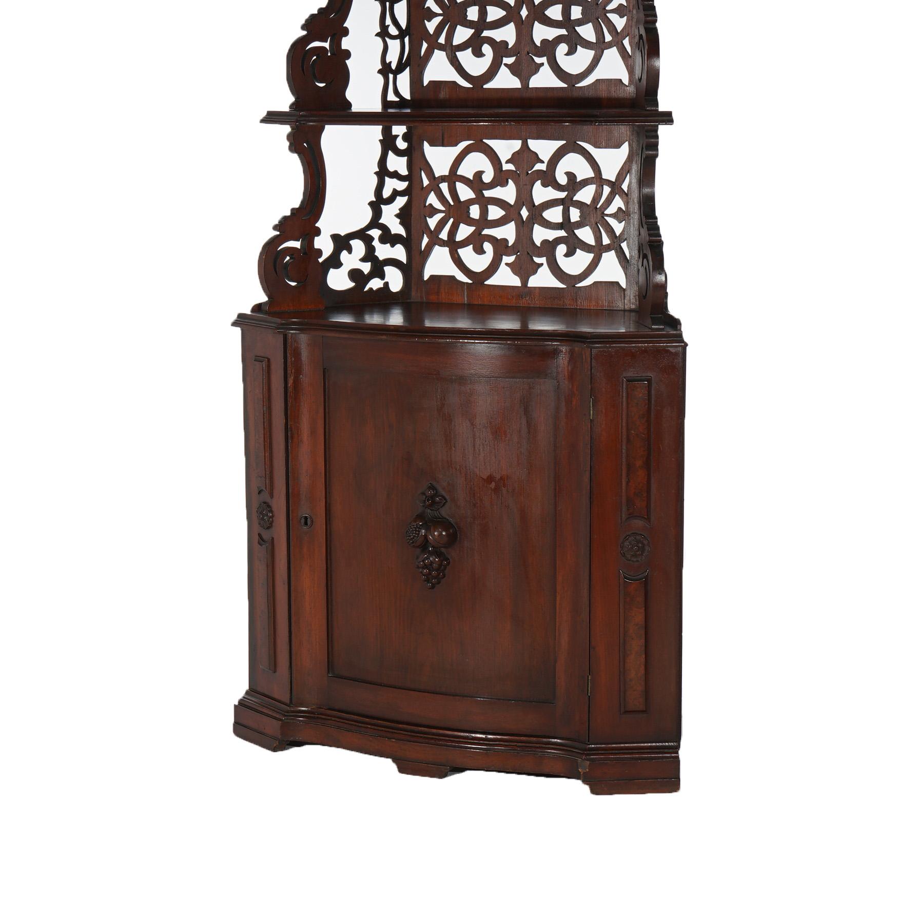 Antique Victorian Walnut Etagere with Reticulated & Graduated Carved Shelving In Good Condition For Sale In Big Flats, NY
