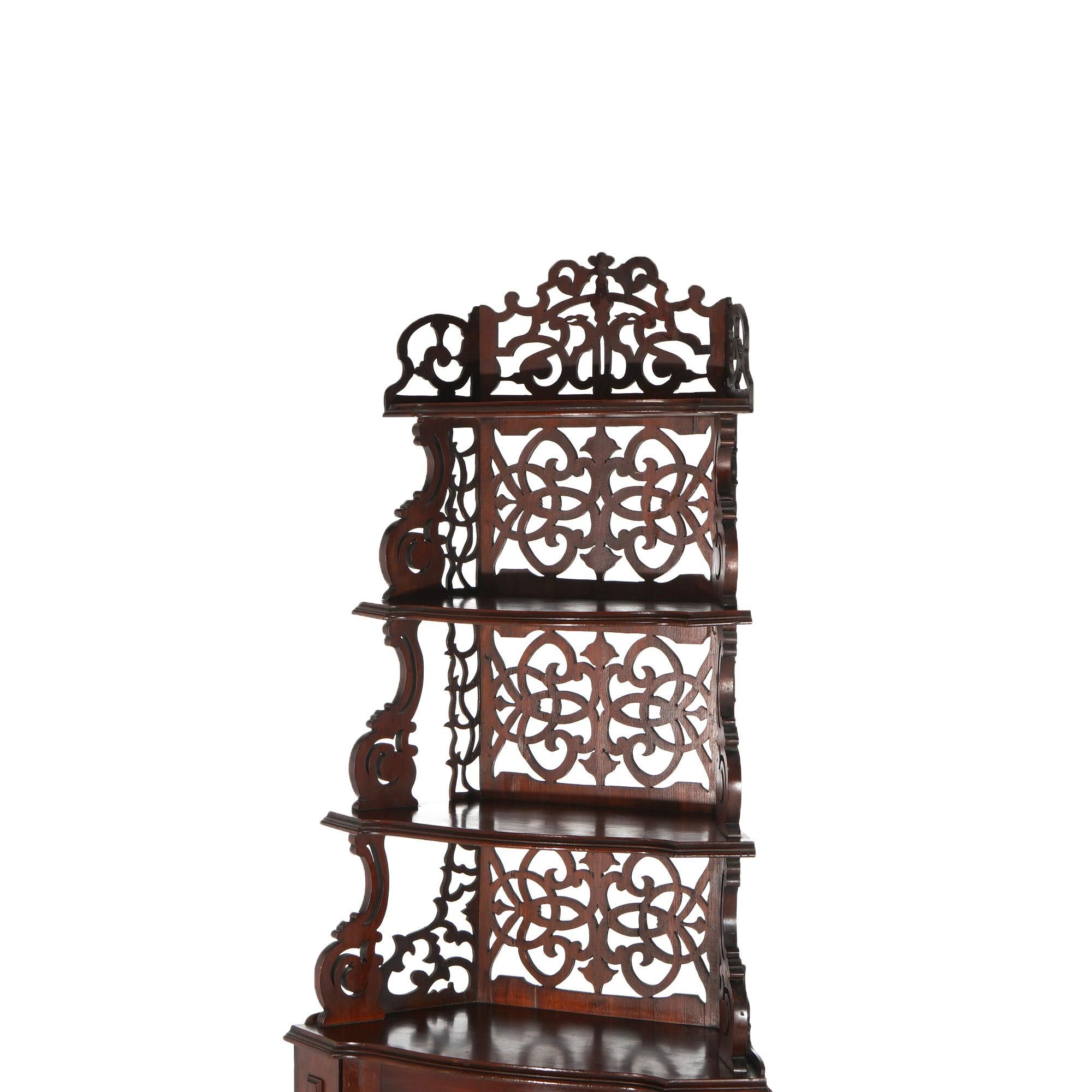 Antique Victorian Walnut Etagere with Reticulated & Graduated Carved Shelving For Sale 1