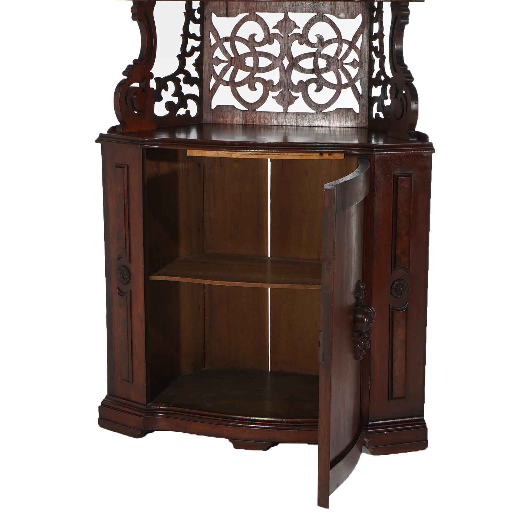Antique Victorian Walnut Etagere with Reticulated & Graduated Carved Shelving For Sale 2