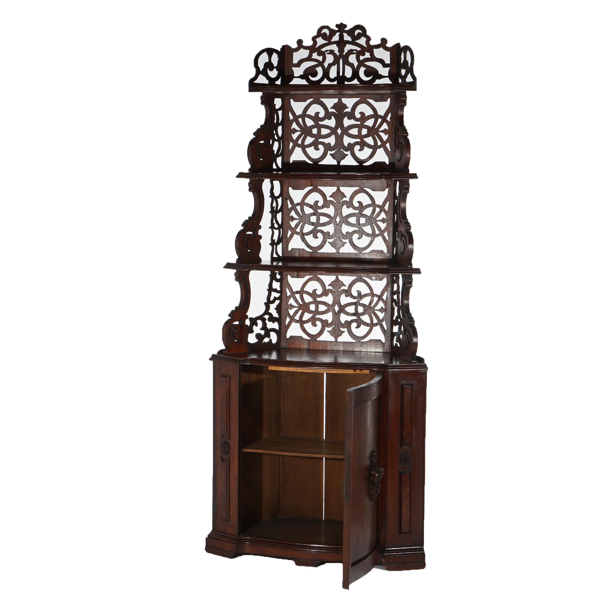 Antique Victorian Walnut Etagere with Reticulated & Graduated Carved Shelving For Sale 3