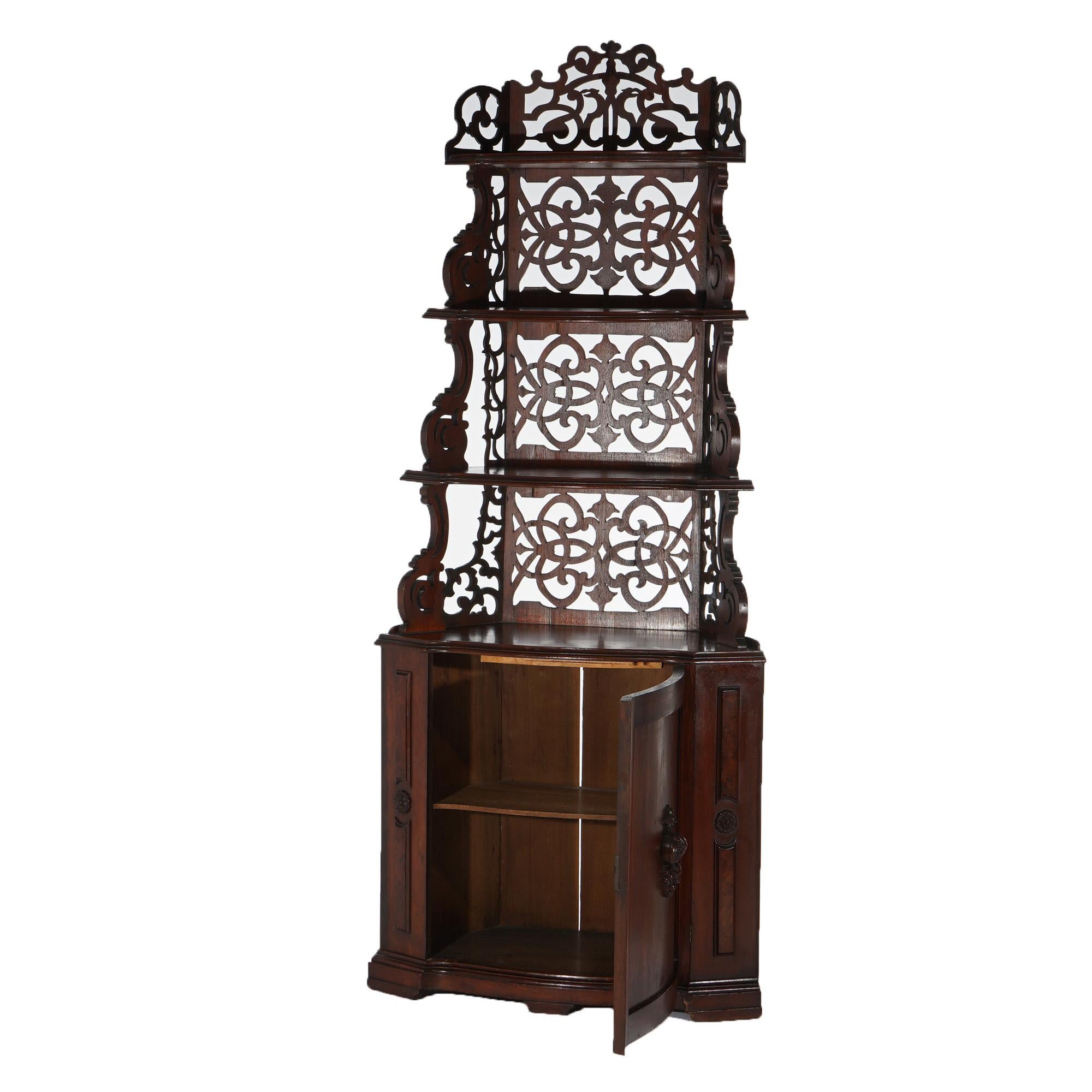 Antique Victorian Rosewood Etagere with Reticulated & Graduated Carved Shelving For Sale 3