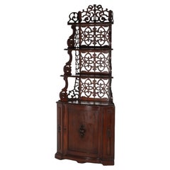 Antique Victorian Walnut Etagere with Reticulated & Graduated Carved Shelving