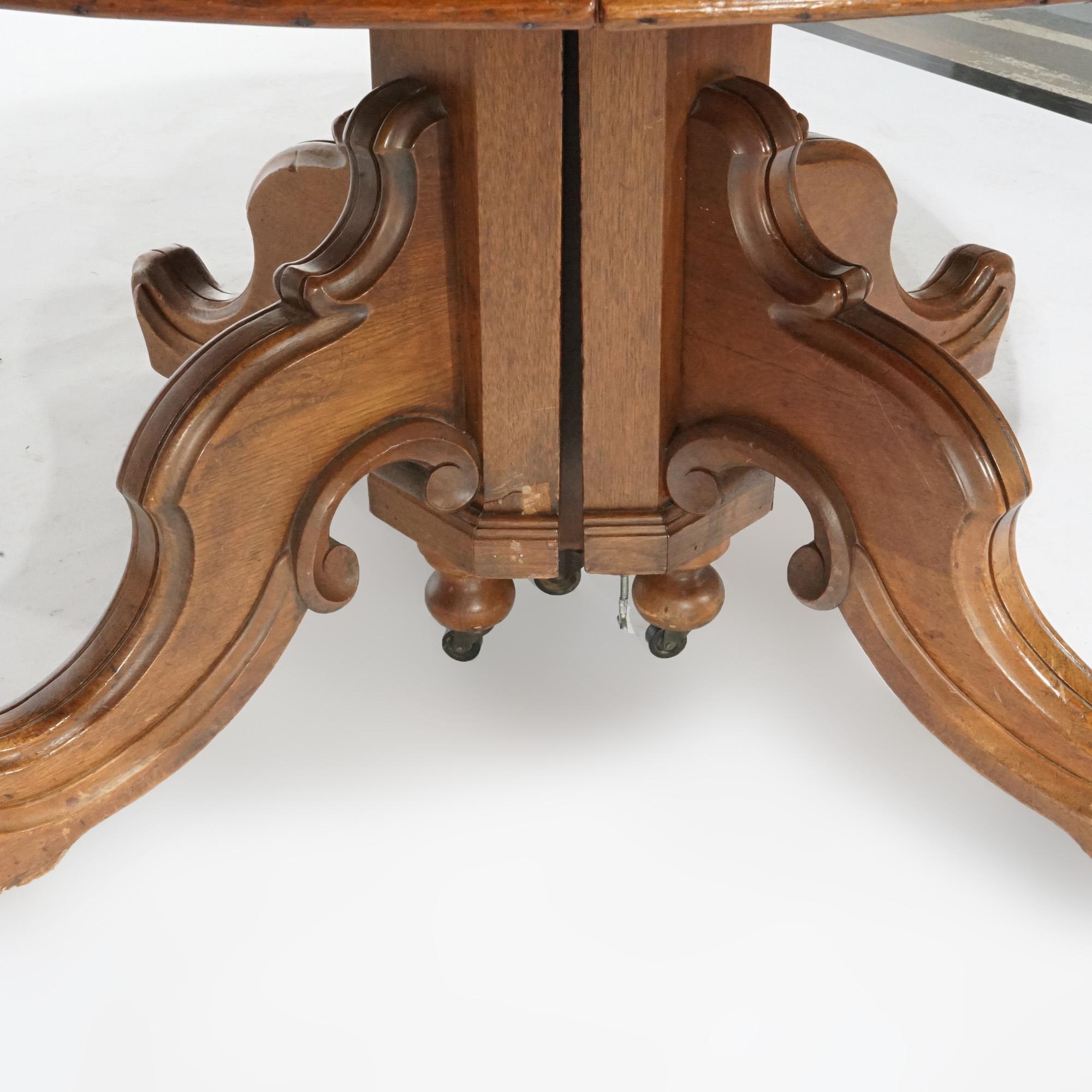 Antique Victorian Walnut Extension Split-Pedestal Dining Table with Leaves C1890 14