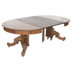 Antique Victorian Walnut Extension Split-Pedestal Dining Table with Leaves C1890