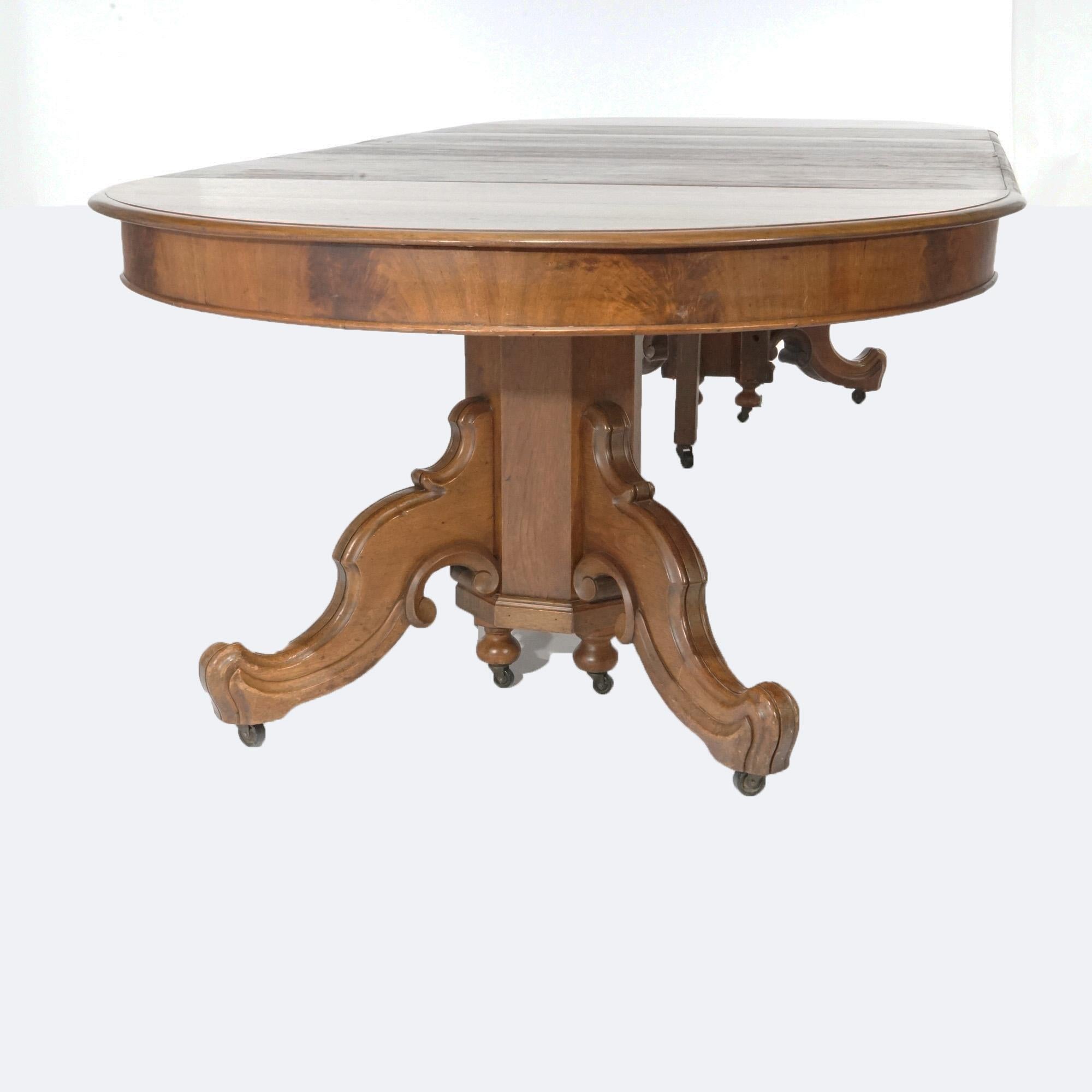 19th Century Antique Victorian Walnut Extension Split-Pedestal Dining Table with Leaves C1890