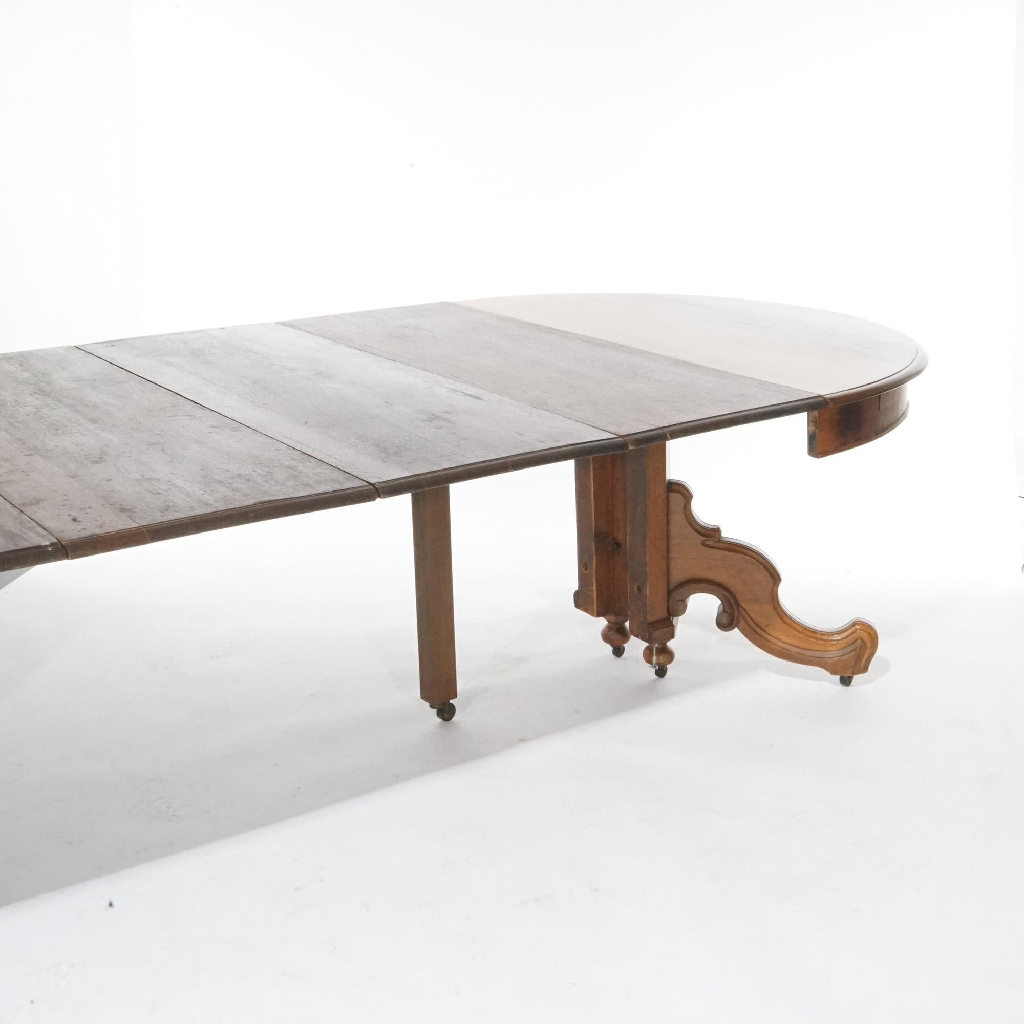 Antique Victorian Walnut Extension Split-Pedestal Dining Table with Leaves C1890 2