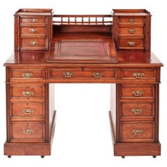 Antique Victorian Walnut Freestanding Pedestal Desk