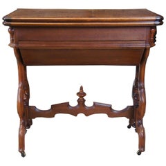 Used Victorian Walnut Game Table and Sewing Cabinet Eastlake Parlor