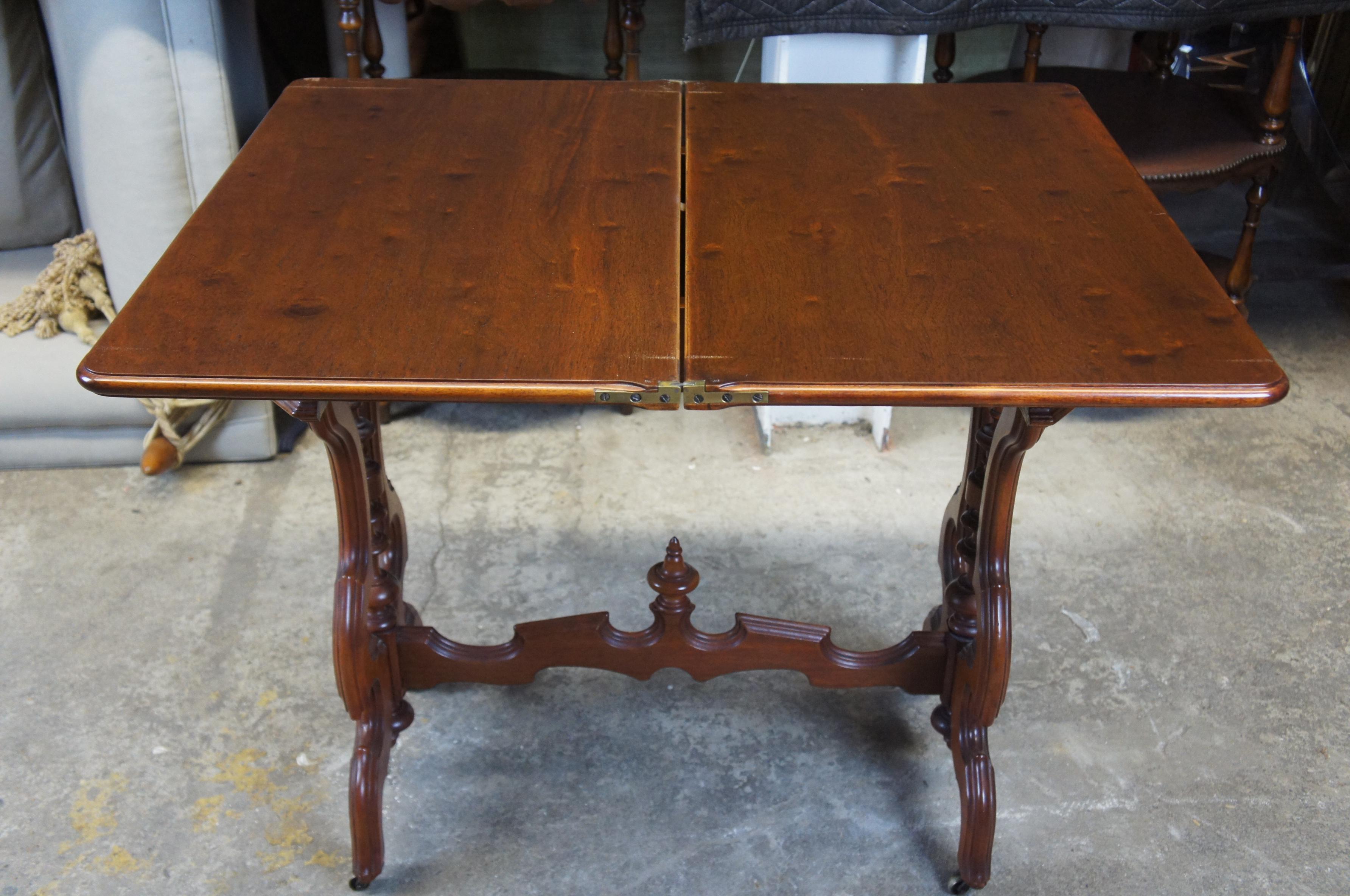 Late 19th Century Antique Victorian Walnut Game Table and Sewing Cabinet Eastlake Parlor