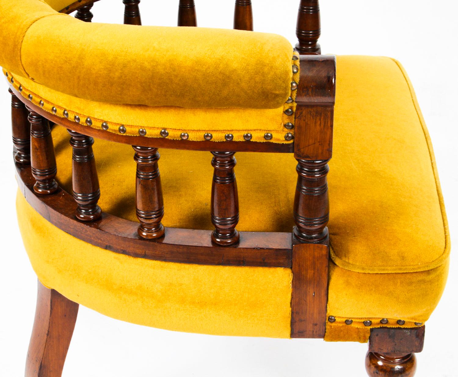 Antique Victorian Walnut Gold Velvet Desk Chair Tub Chair, 19th Century 5