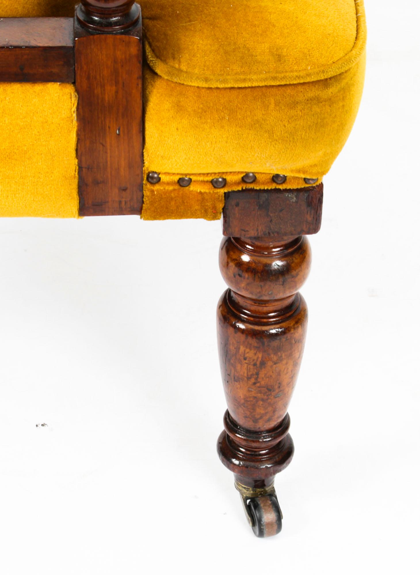 Antique Victorian Walnut Gold Velvet Desk Chair Tub Chair, 19th Century 6