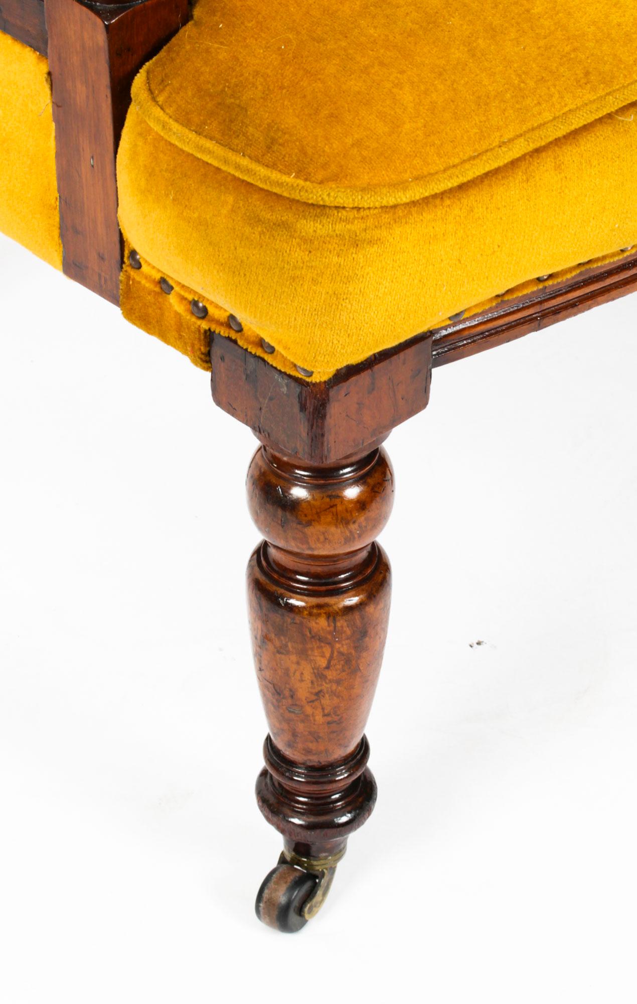 Antique Victorian Walnut Gold Velvet Desk Chair Tub Chair, 19th Century 10