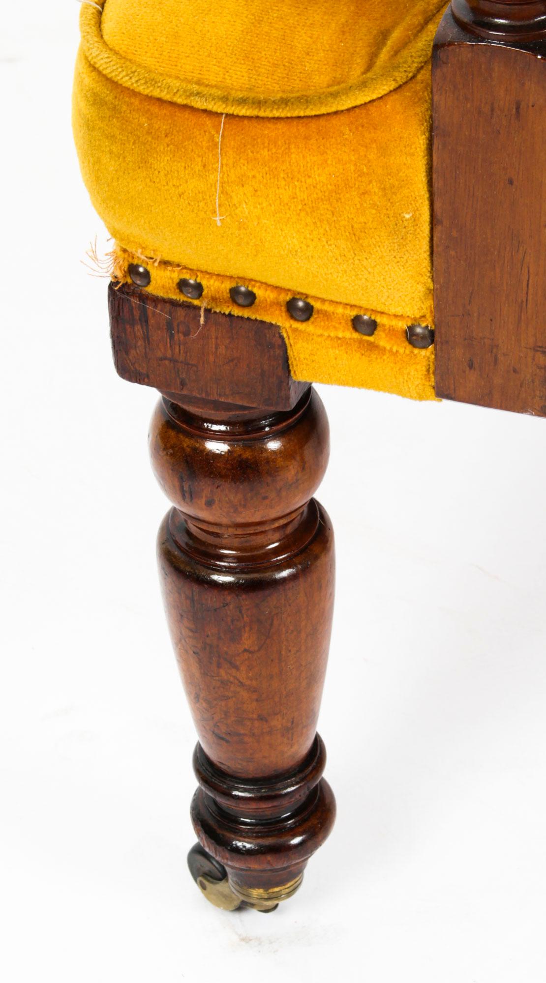 Antique Victorian Walnut Gold Velvet Desk Chair Tub Chair, 19th Century 13