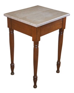 Antique Victorian Walnut Granite Parlor Side End Table Pedestal Sculpture Stand