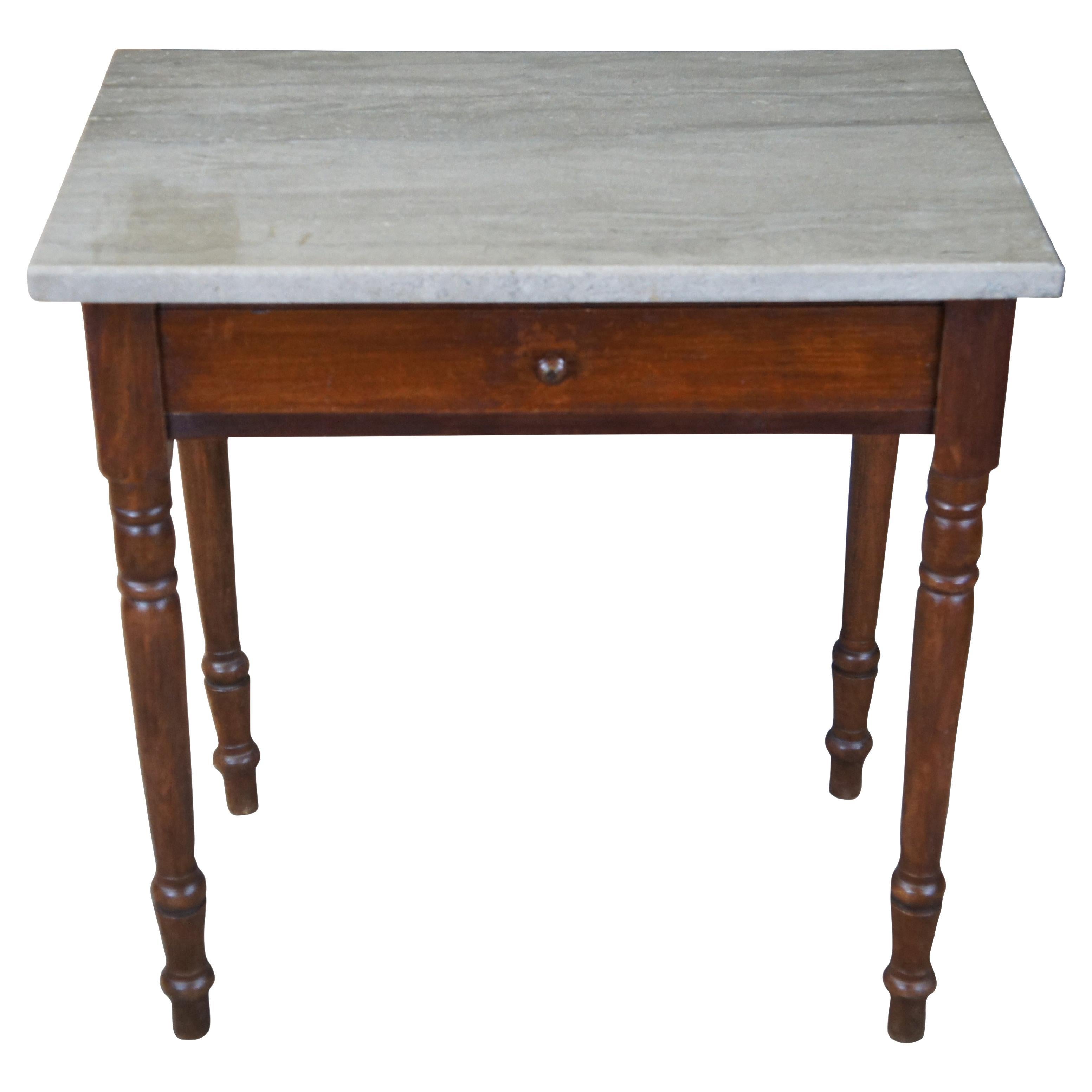 Antico tavolo da salotto vittoriano in noce con piano in granito, lavabo, scrivania, 28".