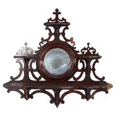 Antique Victorian Walnut Hanging Hall Mirror With Four Shelves c1890