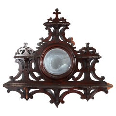 Antique Victorian Walnut Hanging Hall Mirror With Four Shelves c1890