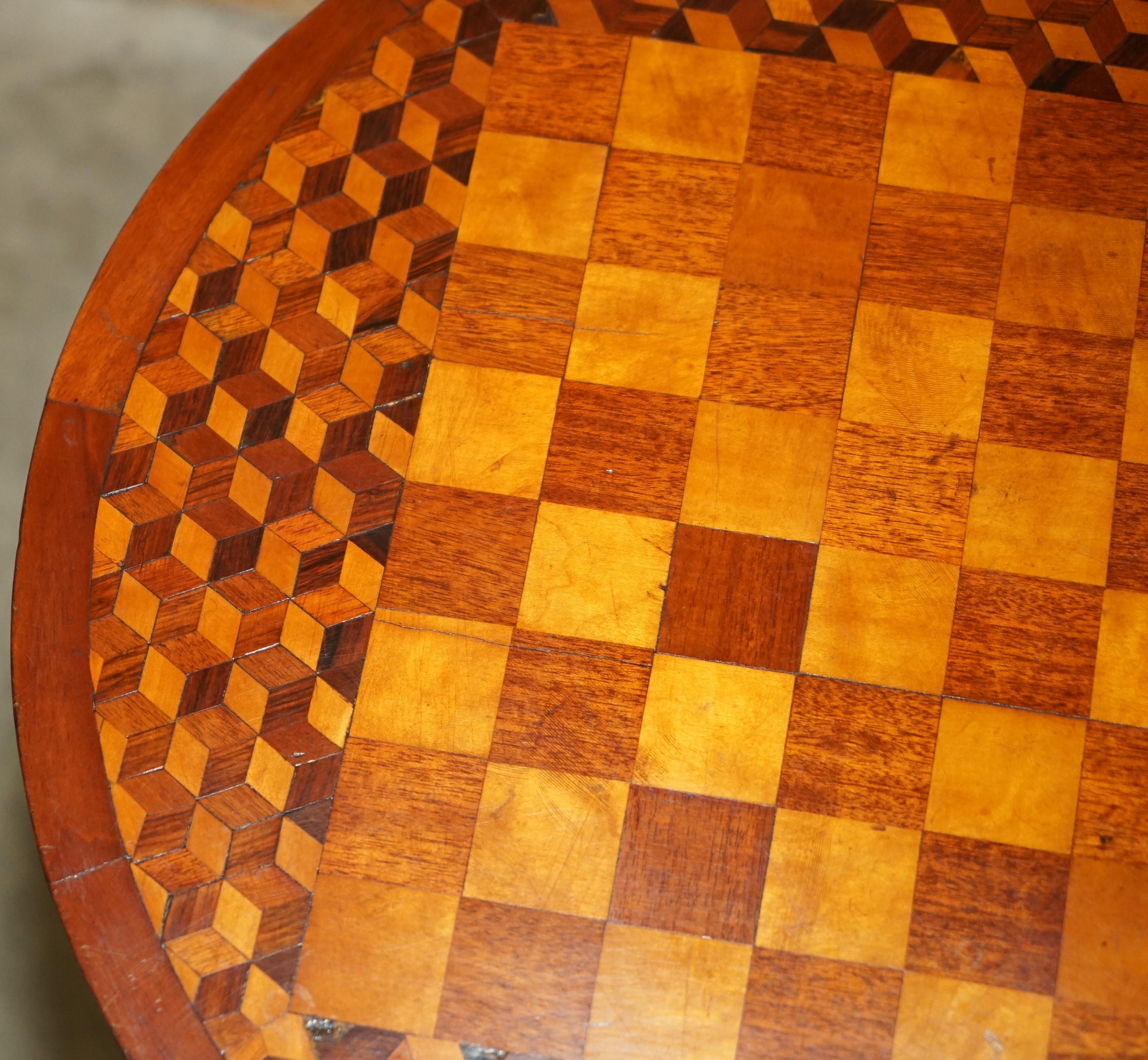 Hand-Crafted ANTIQUE ViCTORIAN WALNUT & HARDWOOD PARQUETRY INLAID TiLT TOP CHESS GAMES TABLE