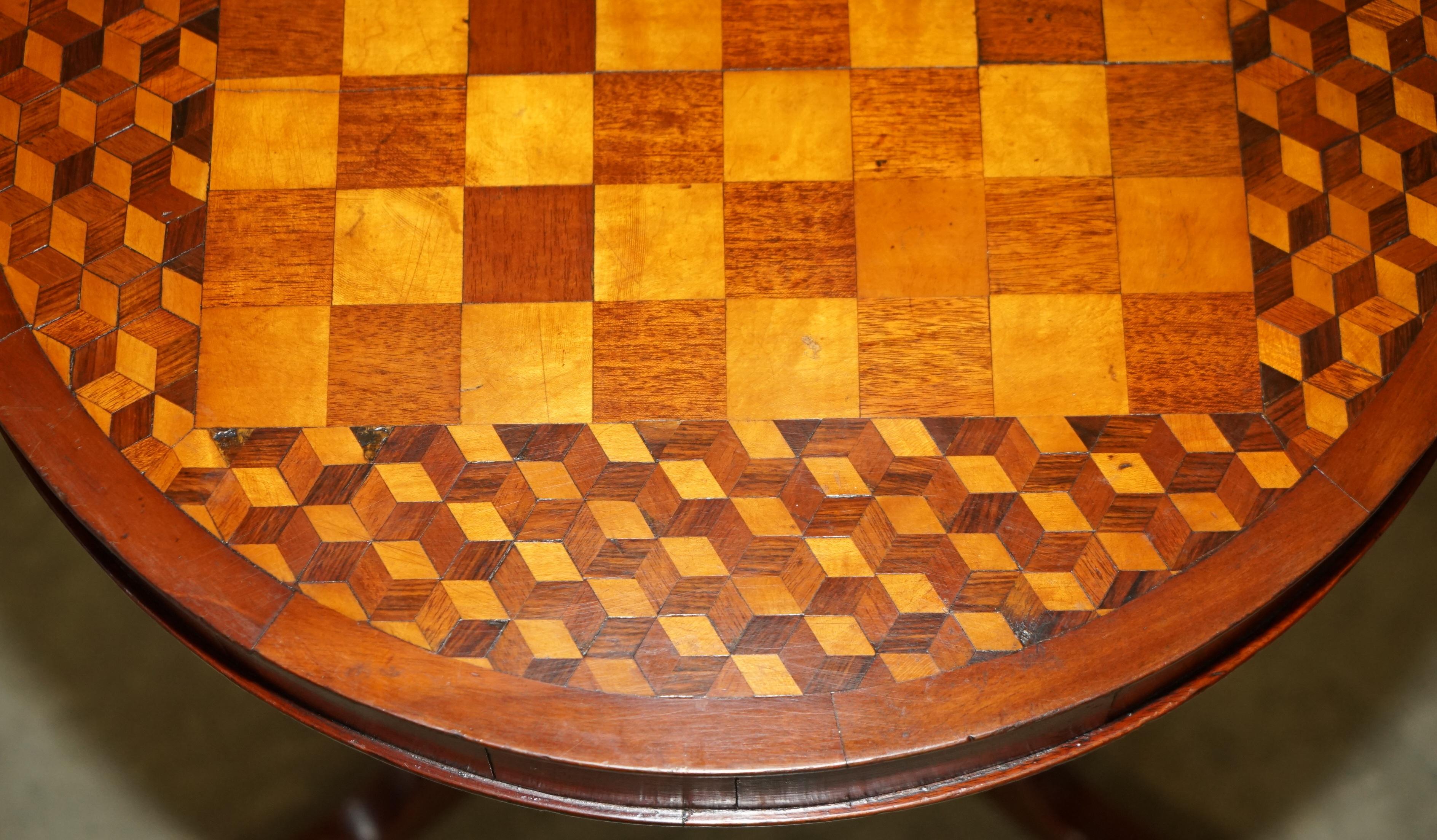 Late 19th Century ANTIQUE ViCTORIAN WALNUT & HARDWOOD PARQUETRY INLAID TiLT TOP CHESS GAMES TABLE